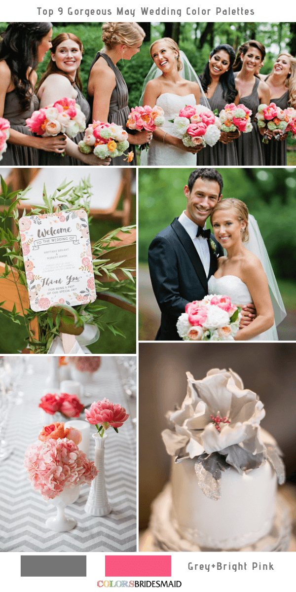 Top 9 May Wedding Color Palettes for 2019 - Grey+Bright Pink